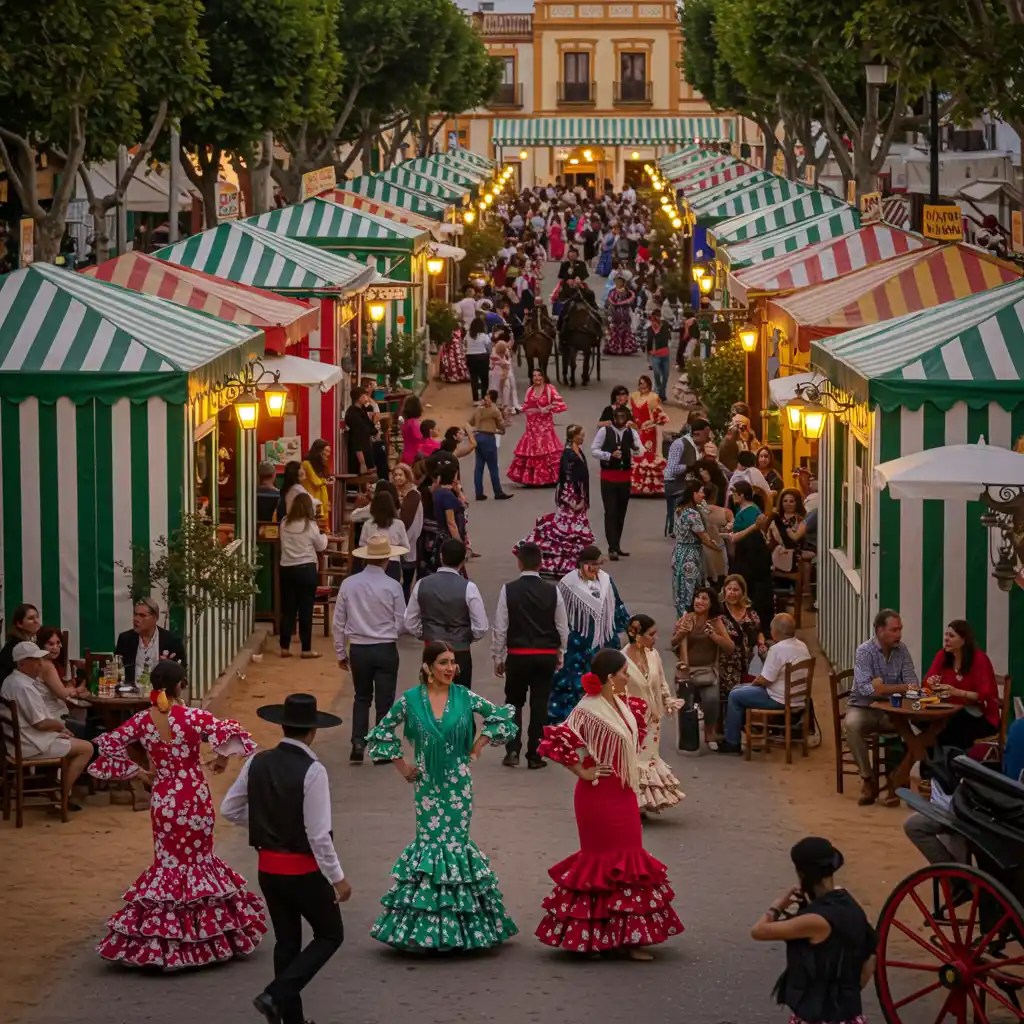 feria de abril a group of people in the Seville Fair of April